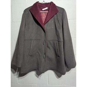 Cedarhurst Classics Womens Vintage 100% Wool Pea Coat Olive Bergundy Old money